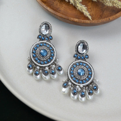 VARJ019-Oxidised Kundan and AD Stone Earring