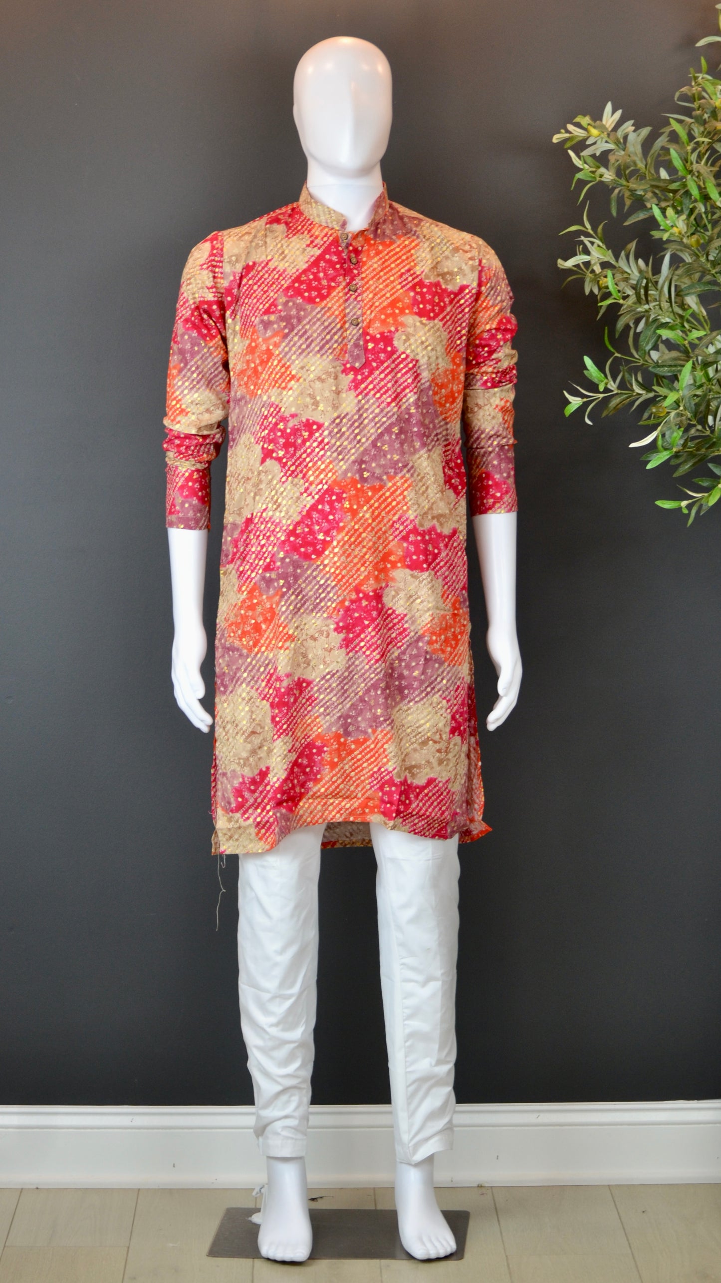 VMK008- Red/Orange Bandhani Print Rayon with Pants - Vaanika Designs