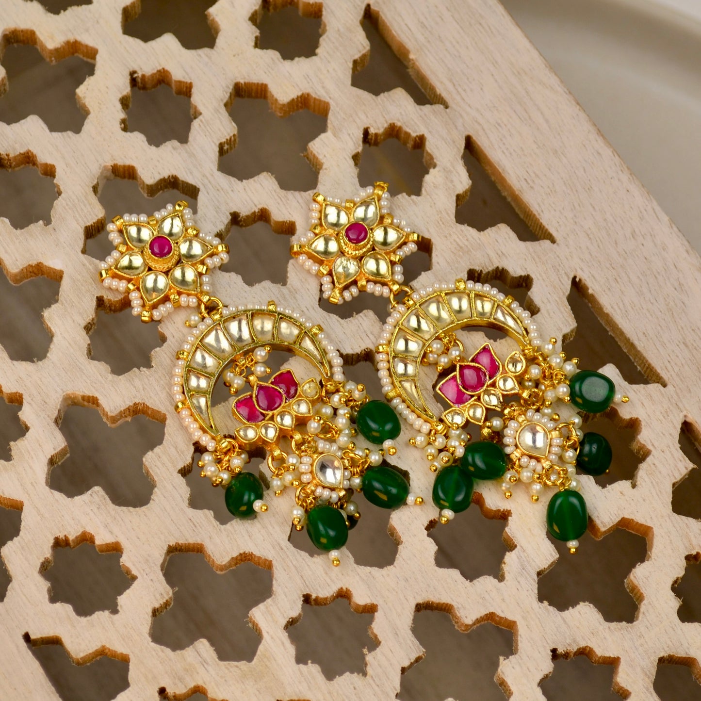 VAKJ006-Kundan Lotus Chandbali Earring