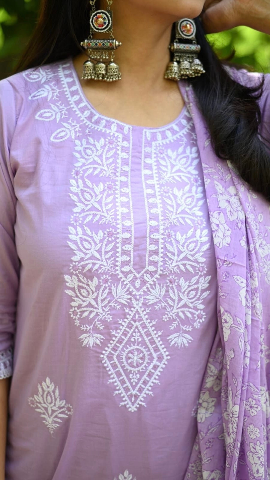 VAM2016-Lilac Cottton Mulmul with Handblock Dupatta