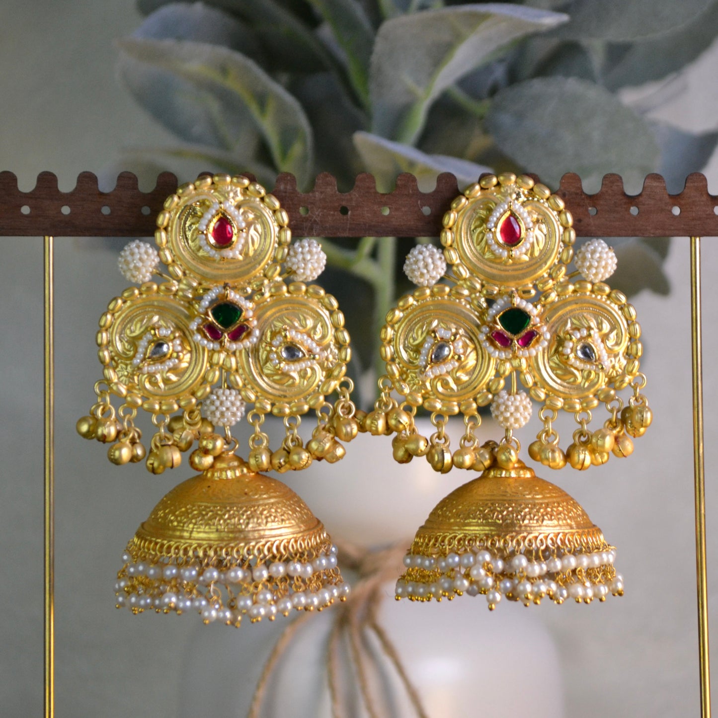 VJS5030-Gold Tribal Oversized Jhumka