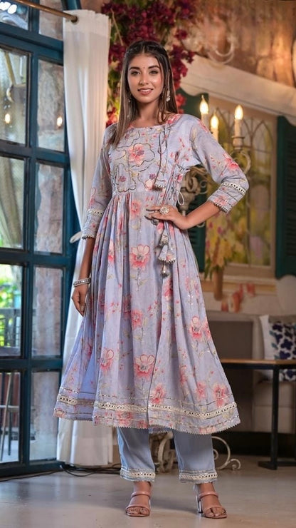 VAM2005-Malmal Angrakha Anarkali with Chiffon Dupatta