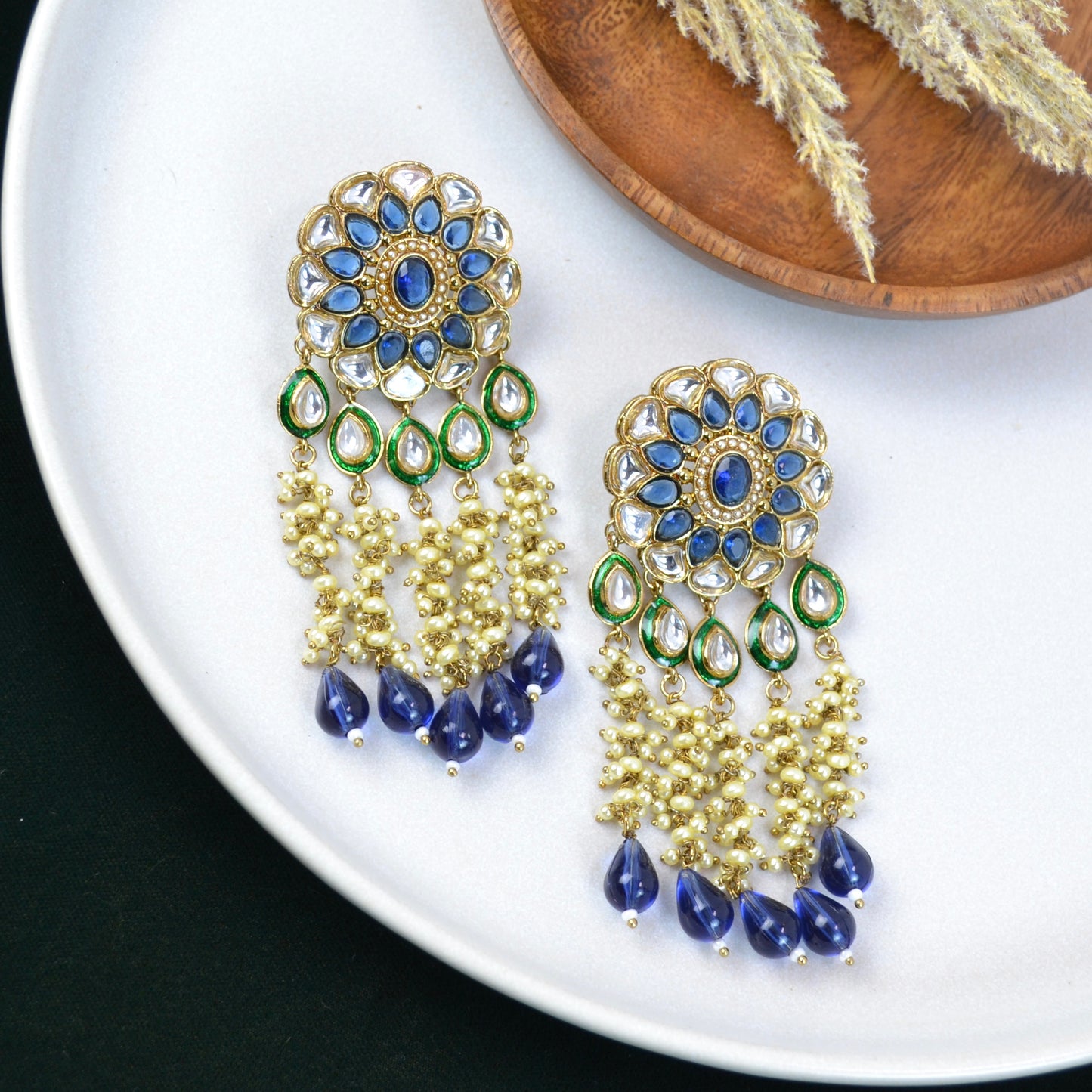 VARJ018-Kundan Long Earrings