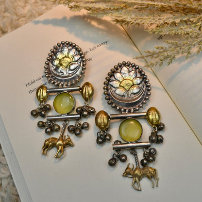 VJ4048-Tribal Nandi Ghunghroo Long Earring