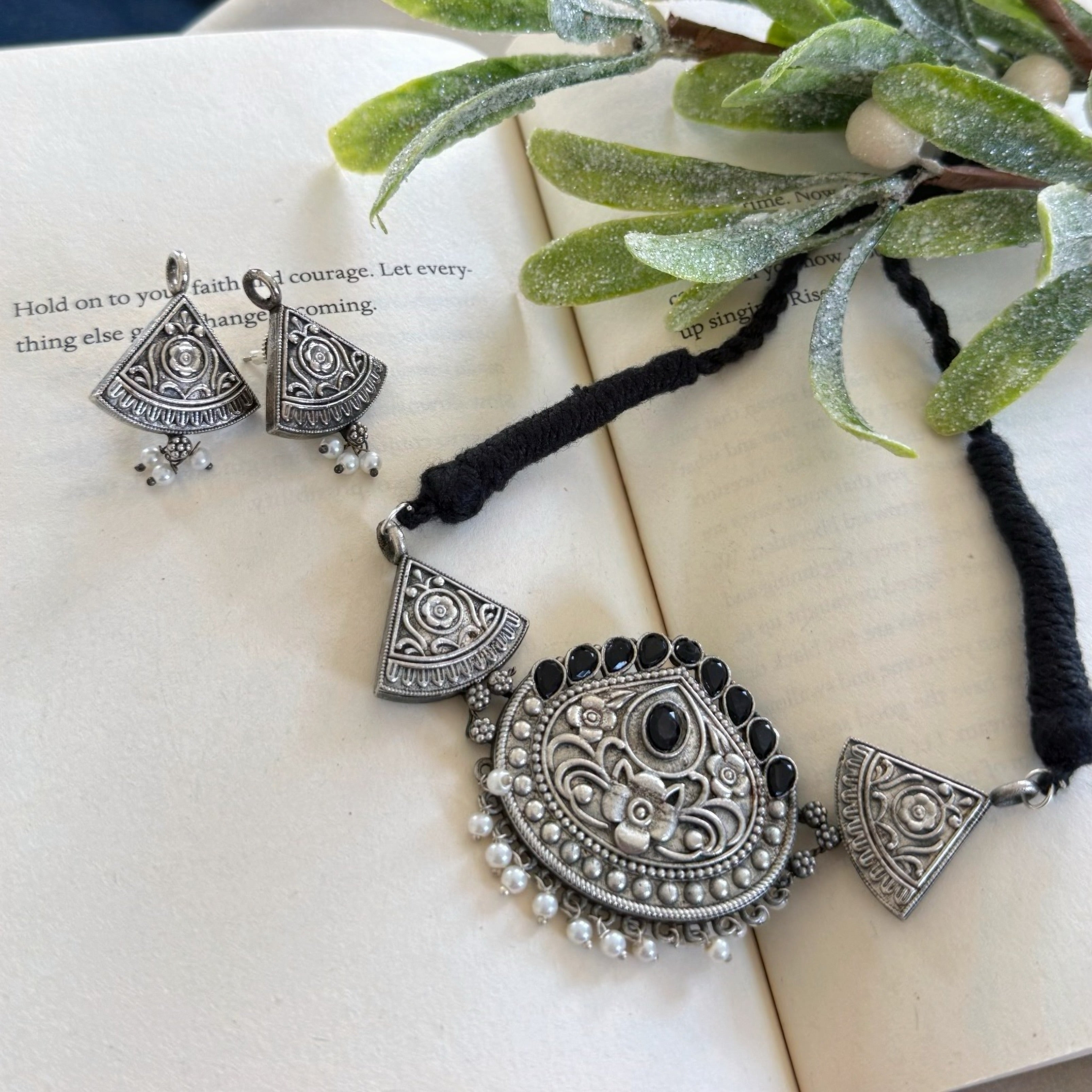 Oxidized Choker Necklace Set