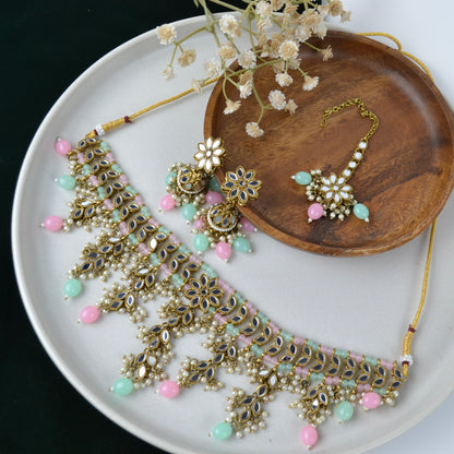 VARJ043-Mirror Necklace Set with Maangtika