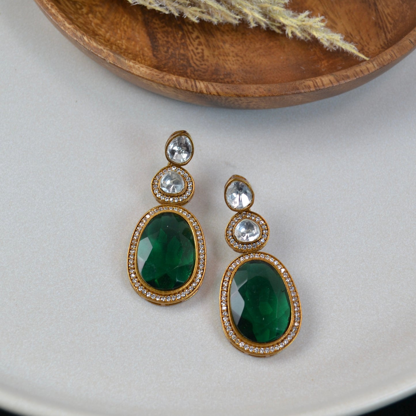 VARJ022-Doublet Emerald Polki Earring