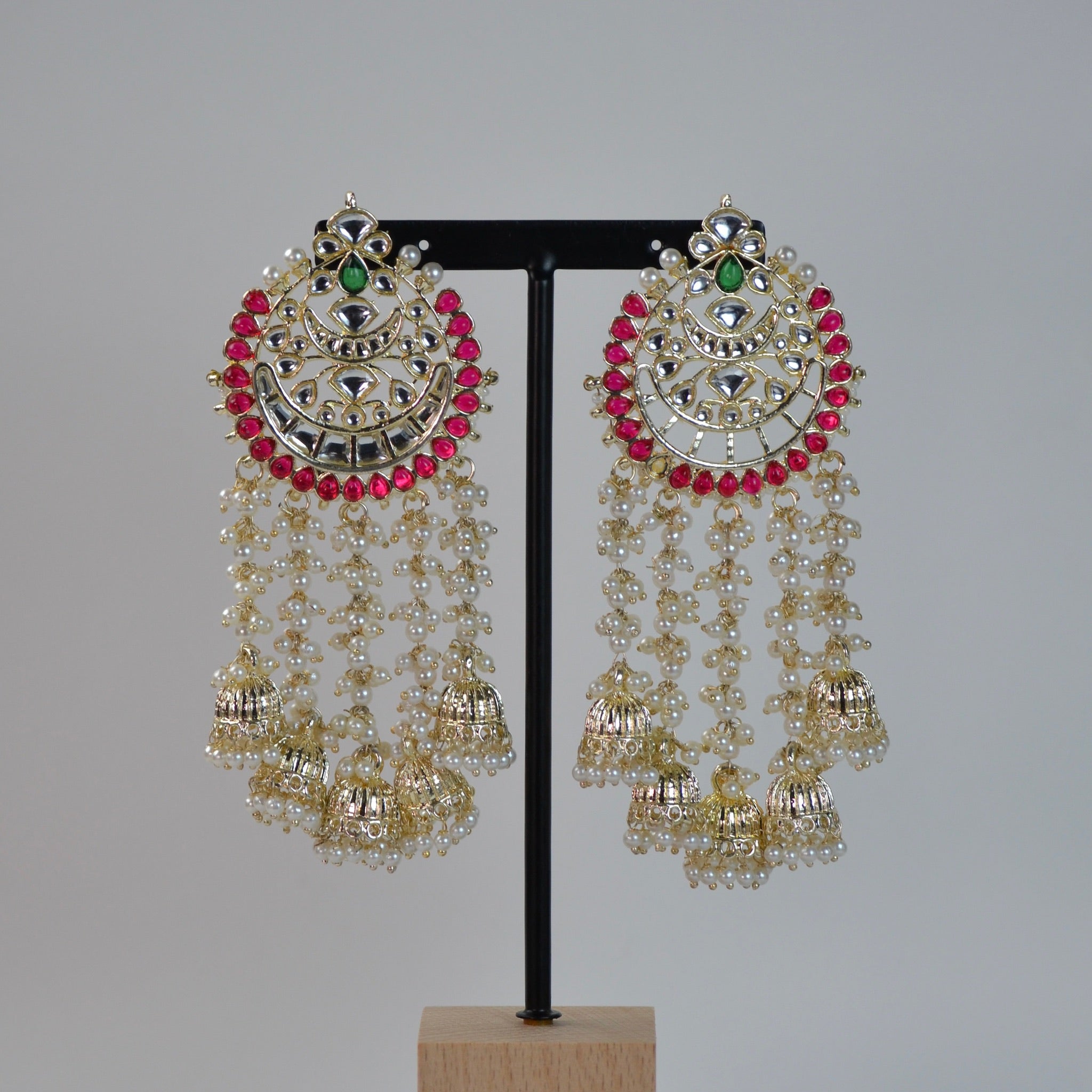VARJ010-Kundan oversized Earrings with Jhumki Danglers