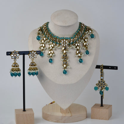 VARJ043-Mirror Necklace Set with Maangtika