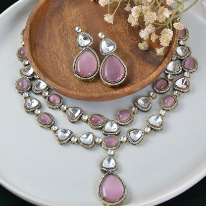 VARJ038-Premium doublet victorian necklace with semi precious stones