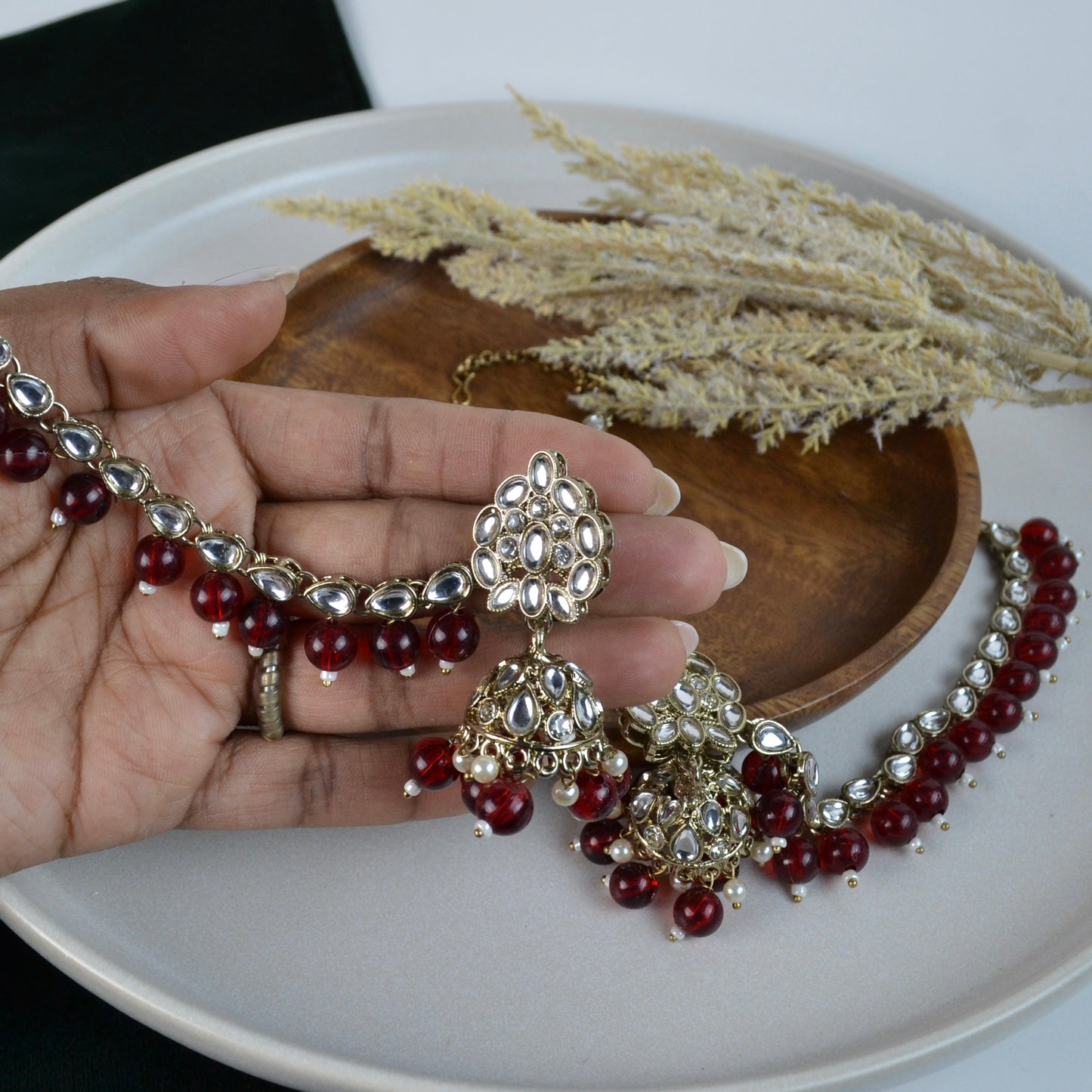 VARJ006-Small Kundan Jhumki with Maangtika and Sahara