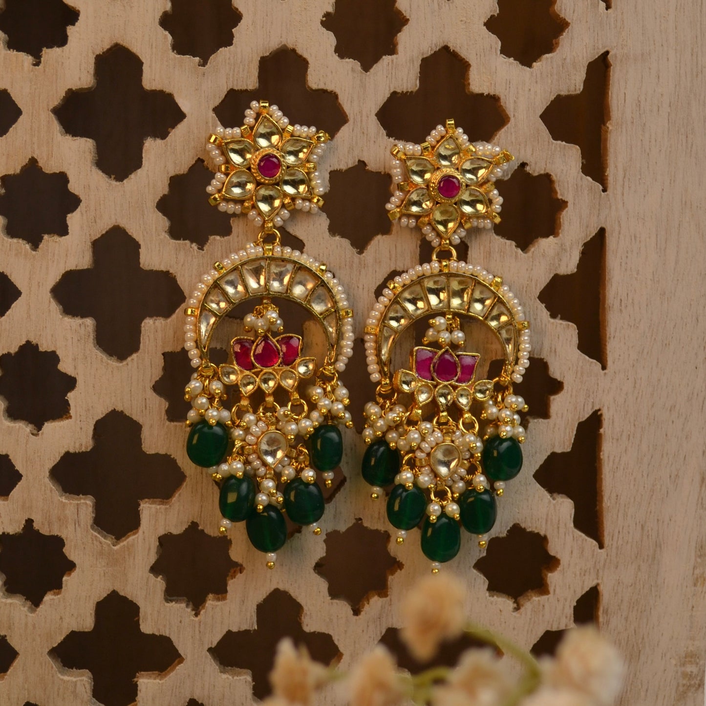 VAKJ006-Kundan Lotus Chandbali Earring