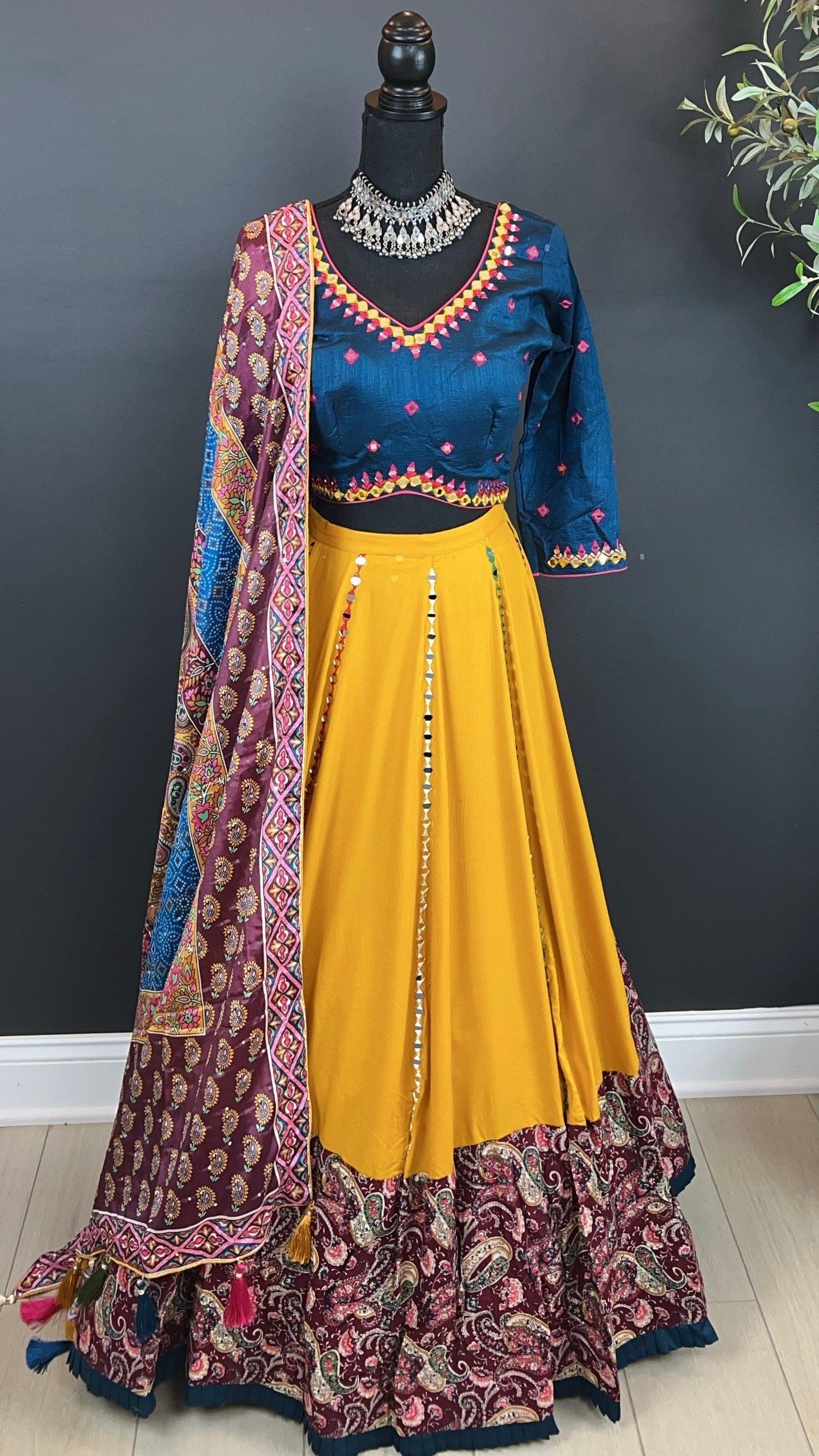 Soft cotton chaniya choli with mirror work all over top and bottom - Vaanika Designs