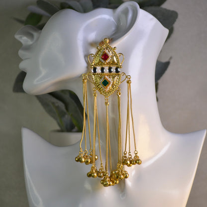 VJS5006-Gold Long Ghunghroo Earring