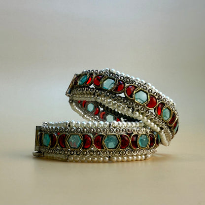 Stone and pearl kada set of 2