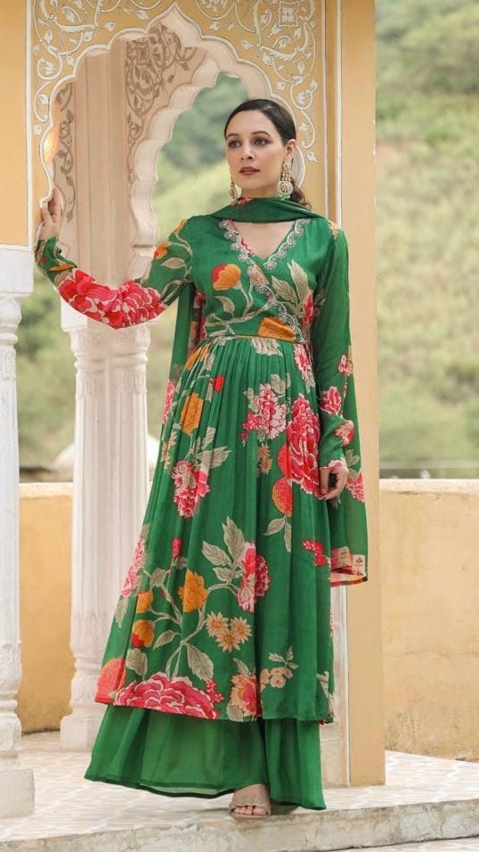 VAM2007-Designer Floral Print Chinon Anarkali Set