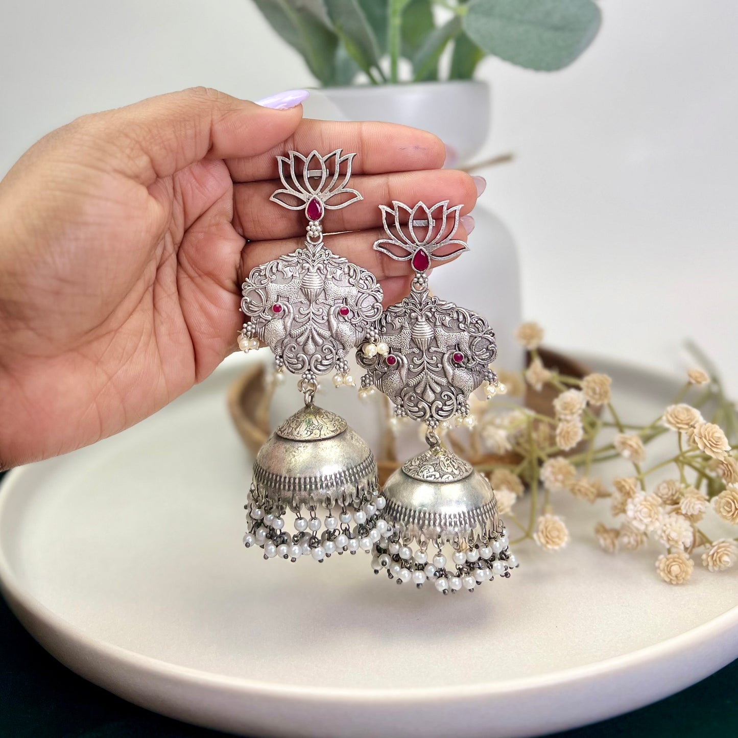 VJ4028-Long Lotus Jhumka