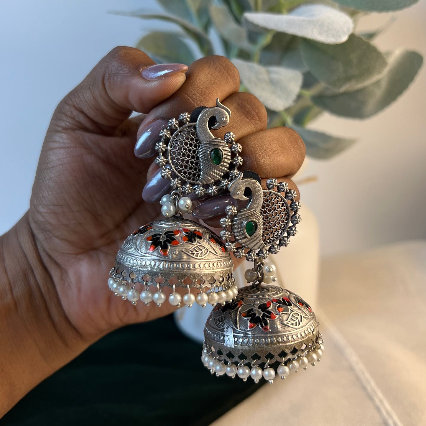 Hand painted mor Jhumka