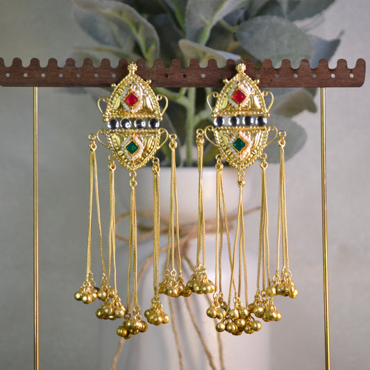 VJS5006-Gold Long Ghunghroo Earring