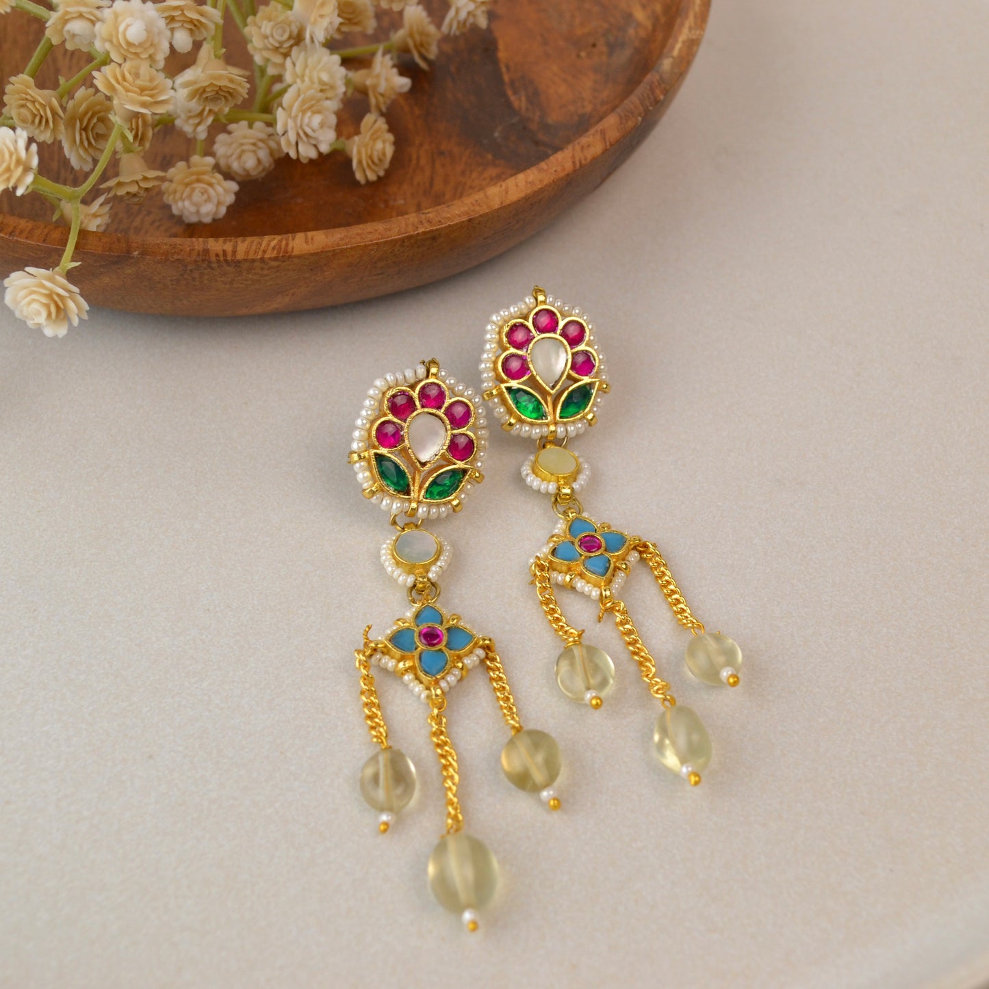 VAKJ010-Kundan and rare stone Earrings