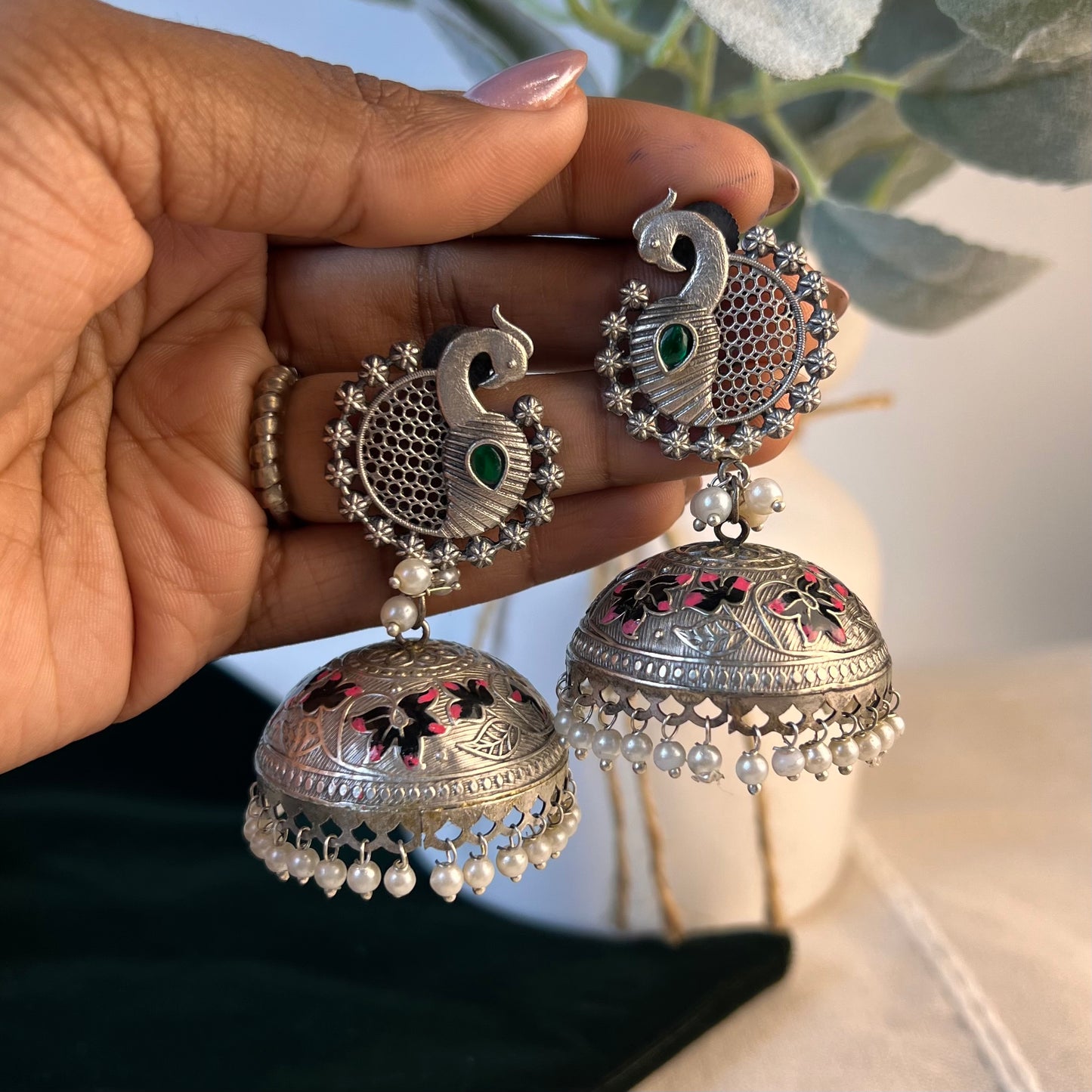 Hand painted mor Jhumka