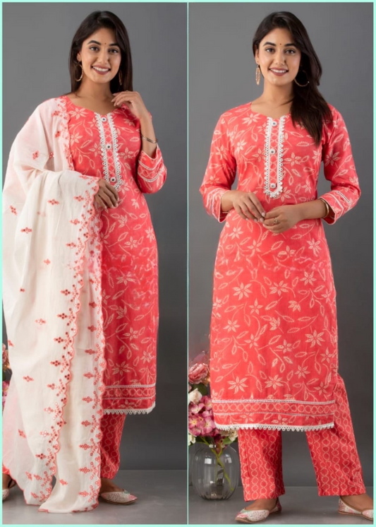 VAM3006-Cotton Salwar suit with Embroidery Dupatta