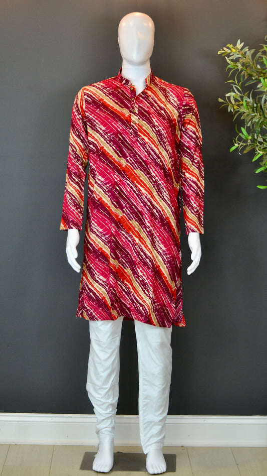 VMK004- Shades of Red Tie Dye Rayon Cotton with Pants - Vaanika Designs