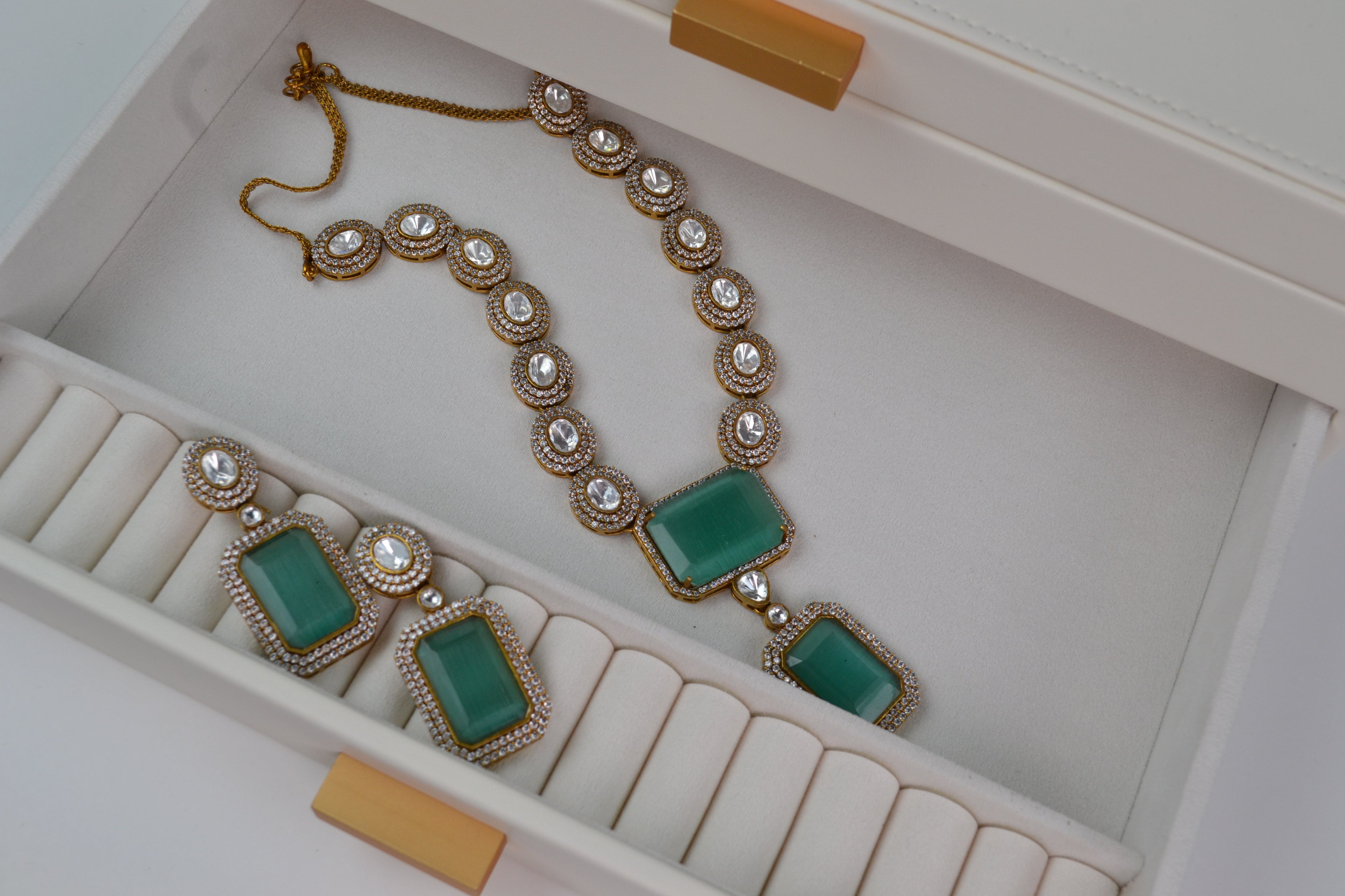 VARJ036-Premium AD Doublet Polki Necklace set with Semi precious stone