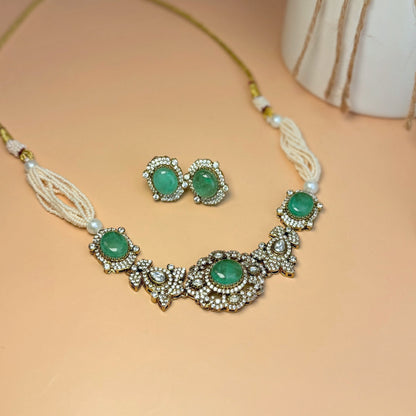 Alina - Premium Doublet Choker Necklace Set with Studs