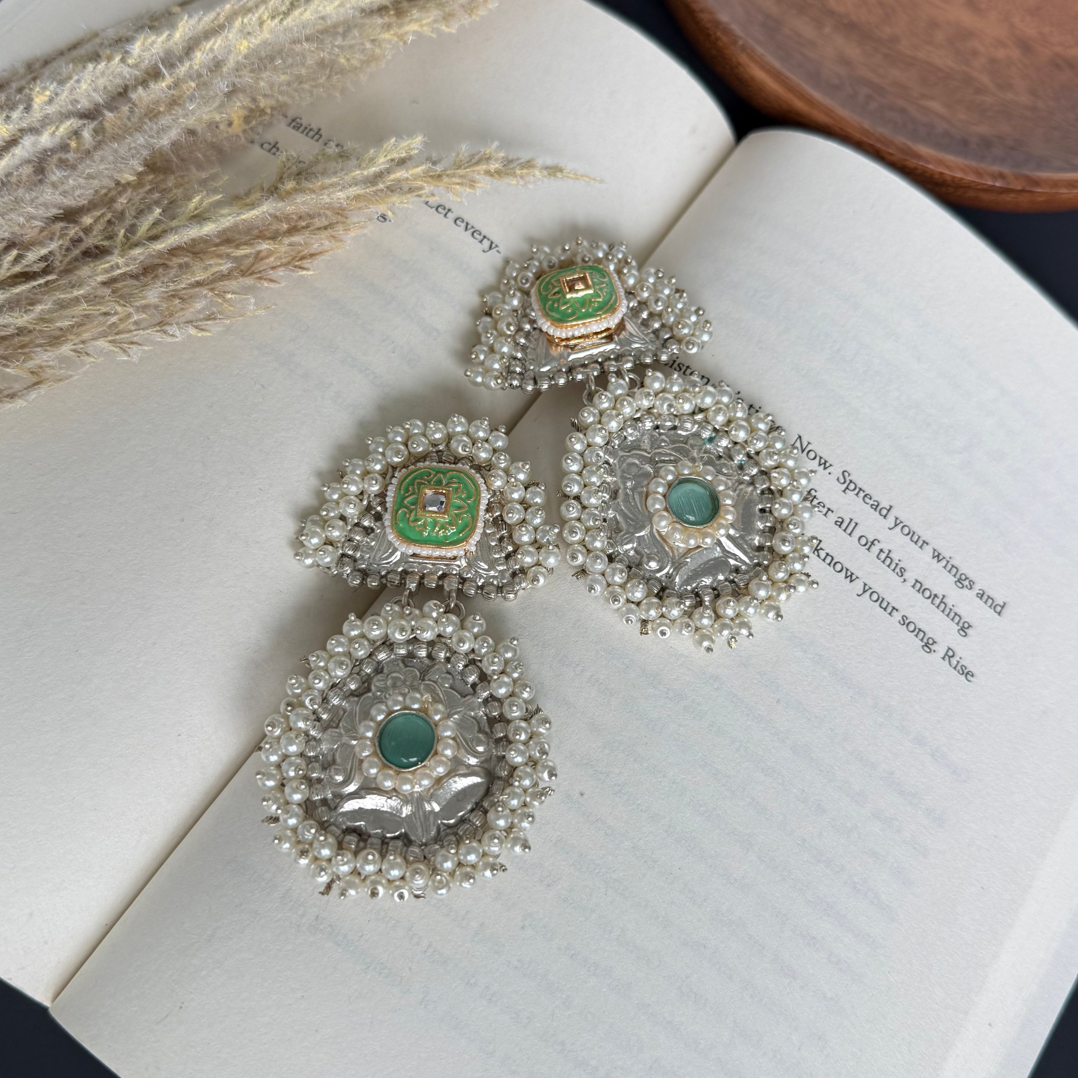 Meenakari and Moti Earring