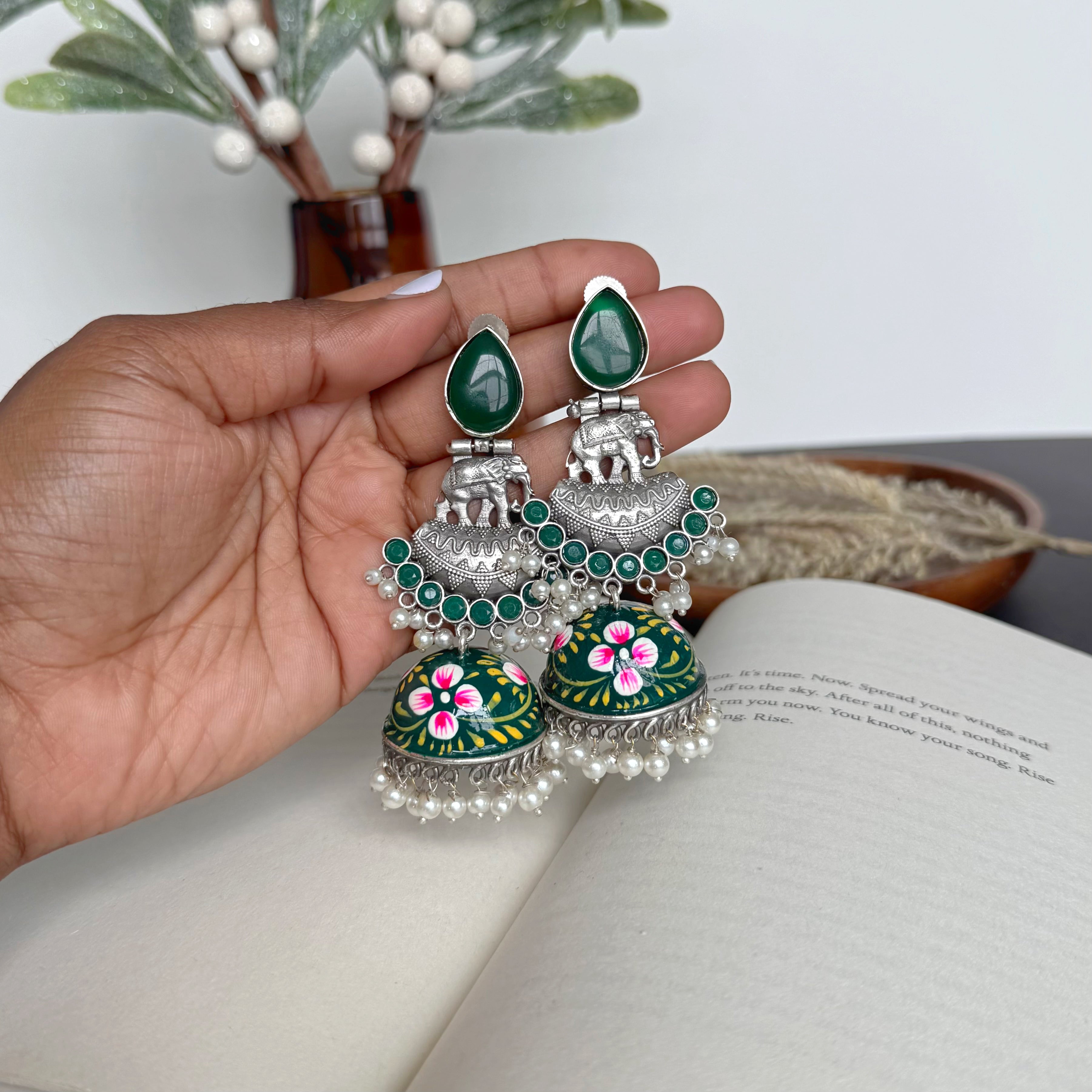 Elephant Meenakari Jhumka