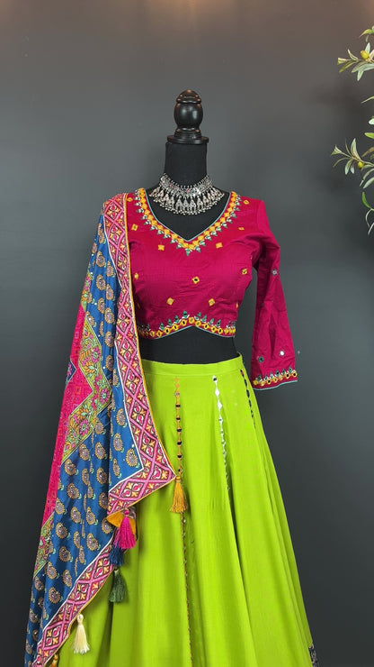 Soft cotton chaniya choli with mirror work all over top and bottom