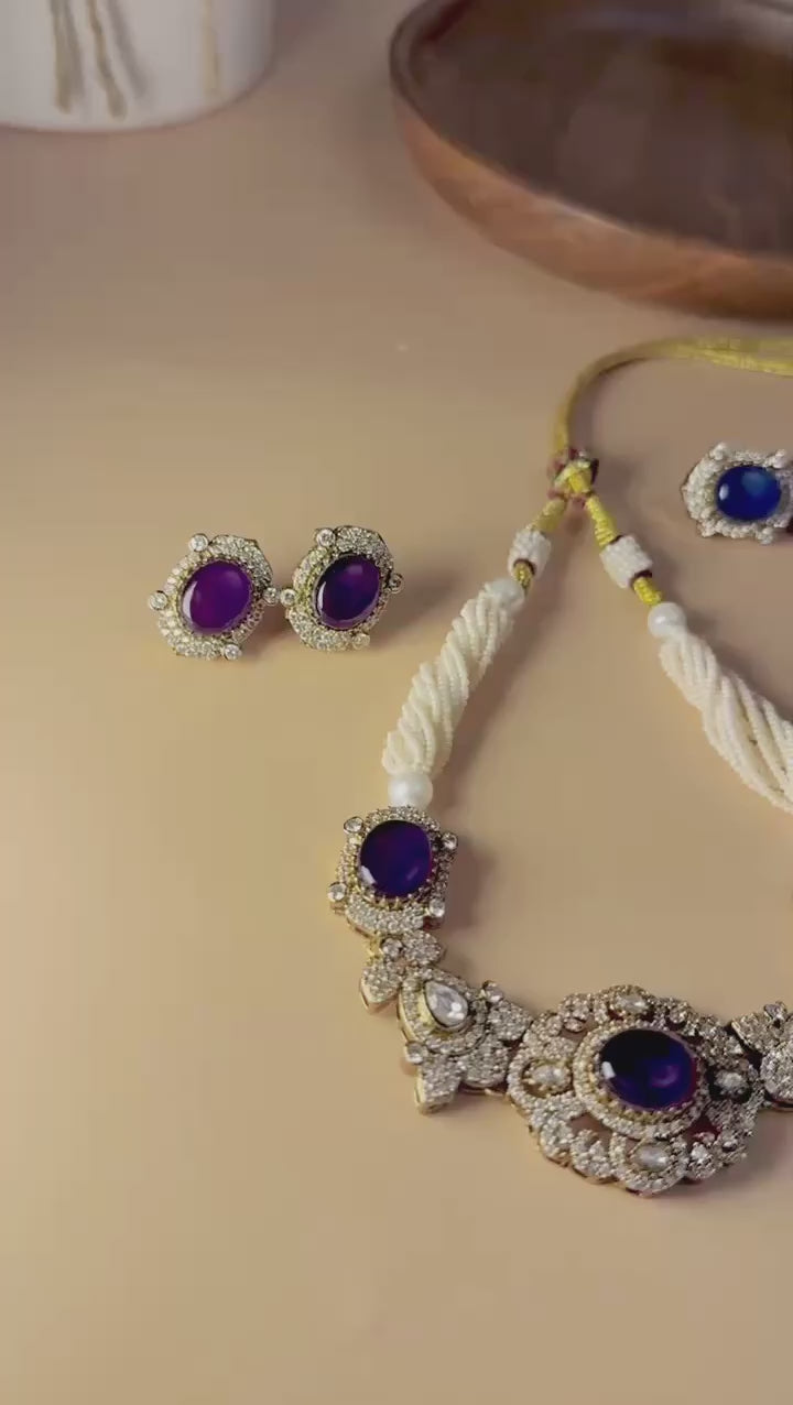 Alina - Premium Doublet Choker Necklace Set with Studs